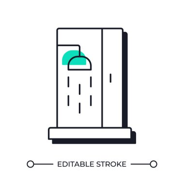 Duş kabini gölge çizgi simgesini dengeledi. Düzenli vücut yıkama ünitesi. Ev içi kolaylık. Katı yeşil dolgulu kalın ana hatlı sembol. Modern düz çizim. Düzenlenebilir vuruş