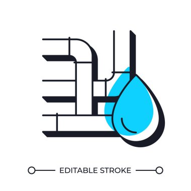 Verimli su tahsisi gölge çizgisi simgesini dengeledi. Tesisat boru hattı sistemi. Ev hizmetleri bakımı devam ediyor. Katı mavi dolgulu kalın ana hatlı sembol. Modern düz çizim. Düzenlenebilir vuruş