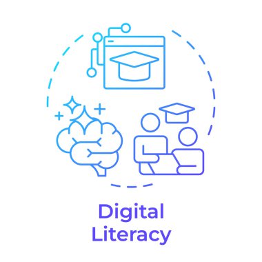 Dijital okur yazarlık mavi gradyan konsept simgesi. Öğrenci eğitimi. Eğitim, bilgi. Yuvarlak şekil çizimi. Soyut bir fikir. Grafik tasarımı. Bilgide ve sunumda kullanması kolay
