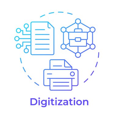 Dijitalleşme mavi gradyan konsept simgesi. Evrak işleri, veri işleme. Yuvarlak şekil çizimi. Soyut bir fikir. Grafik tasarımı. Bilgide ve sunumda kullanması kolay