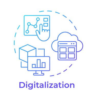 Dijitalleştirme mavi gradyan konsept simgesi. Veri analizi, istatistik. Bulut teknolojisi. Yuvarlak şekil çizimi. Soyut bir fikir. Grafik tasarımı. Bilgide ve sunumda kullanması kolay