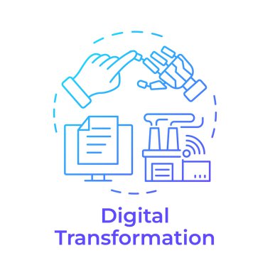 Dijital dönüşüm mavi gradyan konsept simgesi. Fabrika, internet dökümanları. Yuvarlak şekil çizimi. Soyut bir fikir. Grafik tasarımı. Bilgide ve sunumda kullanması kolay