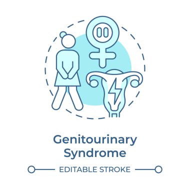 Genitourinary sendromu. Yumuşak mavi konsept ikonu. Östrojen kaybı sonuçları. Menopoz süresinin belirtileri. Yuvarlak şekil çizimi. Soyut bir fikir. Grafik tasarımı. Günlük paylaşımında kullanması kolay