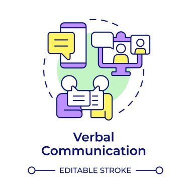 Sözlü iletişim çok renkli konsept simgesi. Sosyal mesajlaşma, sohbet. Görüntülü arama. Yuvarlak şekil çizimi. Soyut bir fikir. Grafik tasarımı. Broşürde kullanımı kolay, günlük iletisi