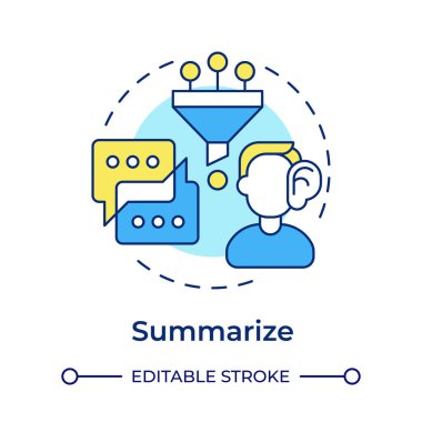 Çok renkli konsept simgesini özetle. Aktif dinleme. Mesajlaşma, sohbet. Bilgi analizi. Yuvarlak şekil çizimi. Soyut bir fikir. Grafik tasarımı. Broşürde kullanımı kolay, günlük iletisi