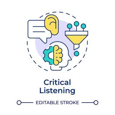 Kritik dinleme çok renkli konsept simgesi. Bilgi analizi, bilgi işleme. Yuvarlak şekil çizimi. Soyut bir fikir. Grafik tasarımı. Broşürde kullanımı kolay, günlük iletisi