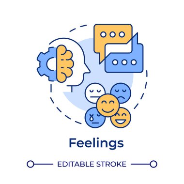 Duygular çok renkli konsept simgesi. Duygusal zeka, psikoloji. Çevrimiçi sohbet, iletişim. Yuvarlak şekil çizimi. Soyut bir fikir. Grafik tasarımı. Broşürde kullanımı kolay, günlük iletisi