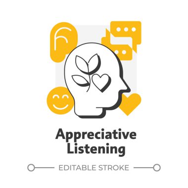 Düz ana hatlı konsept ikonu takdir ediyorum. Akıl sağlığı, empati. Pozitif kişilik, psikoloji. Portakal kabartmalı modern çizim. Kavramsal görsel. Düzenlemesi kolay