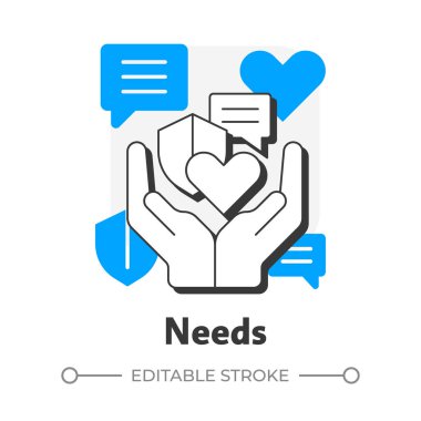 Düz taslak konsept simgesine ihtiyacı var. Sosyal iletişim, sohbet. Arkadaşlık güveni, ortaklık. Destek, yardım. Mavi kabartmalı modern çizgi çizimi. Kavramsal görsel. Düzenlemesi kolay