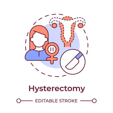 Histektomi çok renkli konsept ikonu. Rahmi çıkarmak için cerrahi prosedür. Menopoza girmiş. Jinekoloji. Yuvarlak şekil çizimi. Soyut bir fikir. Grafik tasarımı. Günlük paylaşımında kullanması kolay