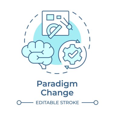 Paradigm change soft blue concept icon. Fundamental transformation. Innovation management type. Round shape line illustration. Abstract idea. Graphic design. Easy to use in presentation