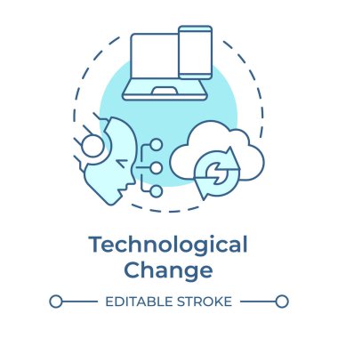 Technological change soft blue concept icon. Adopting new digital tools. Type of organizational shift. Round shape line illustration. Abstract idea. Graphic design. Easy to use in presentation