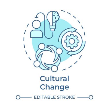 Cultural change soft blue concept icon. Sharing values, beliefs, behaviors. Type of organizational shift. Round shape line illustration. Abstract idea. Graphic design. Easy to use in presentation