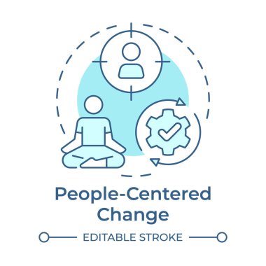 People centered change soft blue concept icon. Impact on individuals. Type of organizational shift. Round shape line illustration. Abstract idea. Graphic design. Easy to use in presentation