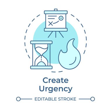 Create urgence soft blue concept icon. Importance of acting immediately. Kotter change management model. Round shape line illustration. Abstract idea. Graphic design. Easy to use in presentation