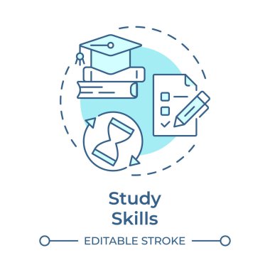 Çalışma becerileri yumuşak mavi konsept simgesi. Stratejiler ve etkili öğrenme teknikleri. Yaşam becerileri. Yuvarlak şekil çizimi. Soyut bir fikir. Grafik tasarımı. Makalede kullanması kolay