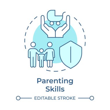 Ebeveynlik becerileri yumuşak mavi konsept ikonu. Çocukları sağlıklı ve destekleyici bir ortamda büyütmek. Yaşam becerileri. Yuvarlak şekil çizimi. Soyut bir fikir. Grafik tasarımı. Makalede kullanması kolay