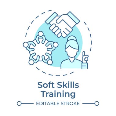 Yumuşak mavi kavram ikonu eğitimi. Yaşam becerilerini geliştirme stratejisi. Kişisel yönetim. Yuvarlak şekil çizimi. Soyut bir fikir. Grafik tasarımı. Makalede kullanması kolay