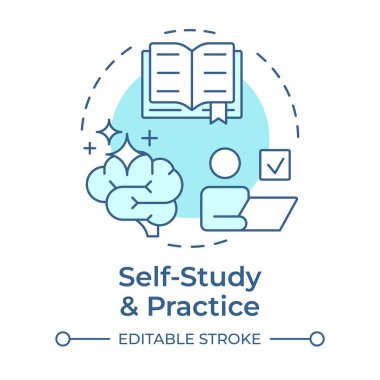 Kendi kendine çalış ve yumuşak mavi konsept ikonu üzerinde çalış. Öğrenme ve geliştirme becerileri. Yaşam becerileri gelişim sağlar. Yuvarlak şekil çizimi. Soyut bir fikir. Grafik tasarımı. Makalede kullanması kolay