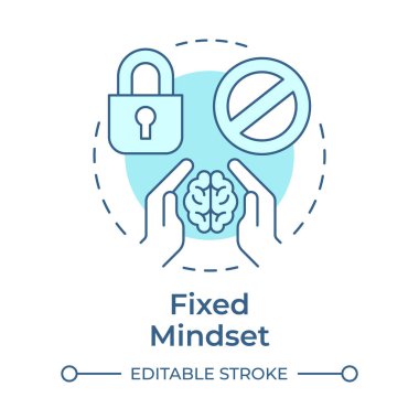 Sabit zihniyet, yumuşak mavi konsept ikonu. Meydan okumalardan kaçının, başarısızlıktan korkun ve kolayca vazgeçin. Yaşam becerileri. Yuvarlak şekil çizimi. Soyut bir fikir. Grafik tasarımı. Makalede kullanması kolay