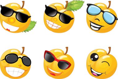 Birçok ifadesi olan bir dizi çizgi film karakteri. Turuncu.