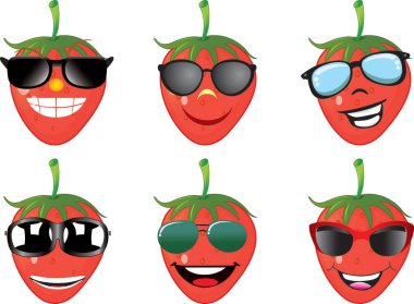 Gülümseyen Çilek Çizgi Film Maskotu Karakteri. Vektör İllüstrasyonu