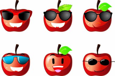 Birçok ifadesi olan bir dizi çizgi film karakteri. Elma