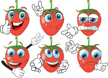 Birçok ifadesi olan bir dizi çizgi film karakteri. Çilek