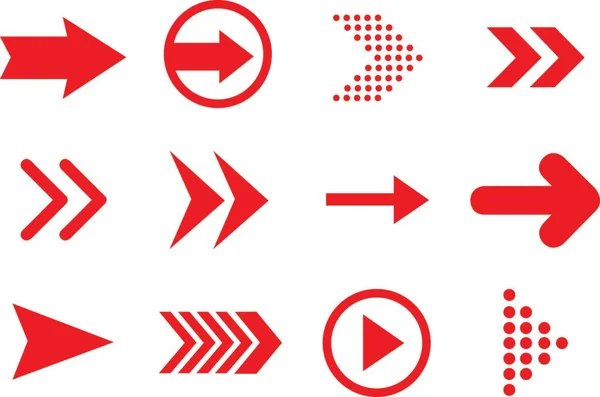 Oklar büyük kırmızı set simgeleri. Ok simgesi. Ok vektör koleksiyonu. Ok at. İmleç. Modern basit oklar. Vektör illüstrasyonu