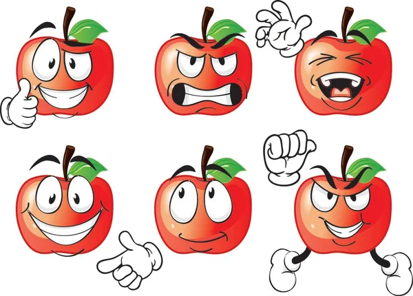 Conjunto Vectorial Personajes Dibujos Animados Con Muchas Expresiones Manzana — Archivo Imágenes Vectoriales