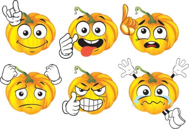 Birçok ifadesi olan bir dizi çizgi film karakteri. Balkabağım.