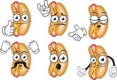 Farklı durumlarda bir dizi çizgi film sosislisi. Vektör. 