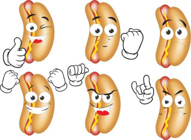 Farklı durumlarda bir dizi çizgi film sosislisi. Vektör. 