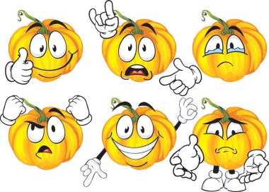 Birçok ifadesi olan bir dizi çizgi film karakteri. Balkabağım.