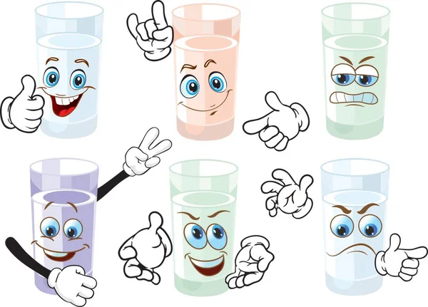 Ποτήρι Καρτούν Νερό Χαρακτήρας Συλλογή Emoticon Cartoon Χαρακτήρες Για Παιδιά — Διανυσματικό Αρχείο
