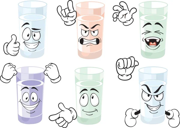 Bir bardak su karikatürü karakteri. Duygusal koleksiyon. Çocuk boyama kitabı, boyama sayfaları, tişört baskısı, ikon, logo, etiket, etiket, çıkartma için çizgi film karakterleri. Vektör.
