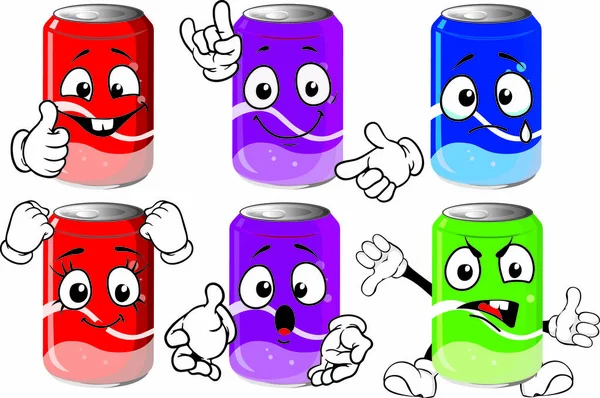 Een Blikje Fris Drinken Drinken Concept Emoticon Collectie Tekening Voor — Stockvector