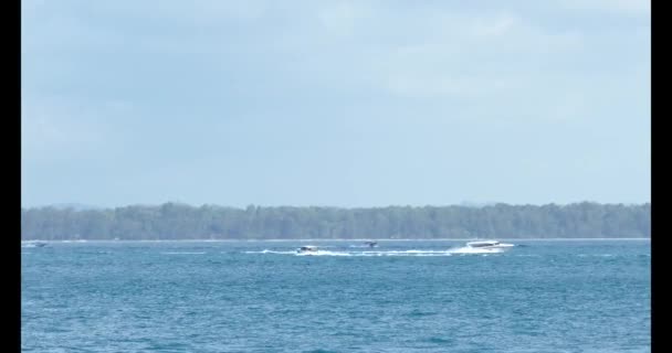 朝の新鮮な青い海での旅行のための白いスピードボート自然光 — ストック動画