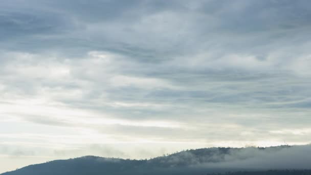 Zeitraffer Flauschige Nebelwolke Die Natürlichen Waldberg Von Zeitraffer Sonnenaufgang Bewölkt — Stockvideo