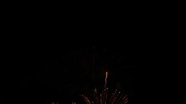 Göz kamaştırıcı, soyut, göz kamaştırıcı, güzel havai fişek gösterisi parktaki karanlık gökyüzü arka planında. Noel ve Yeni Yıl Festivali 'ni kutlayın. Mutlu bayram yıldönümü partisi