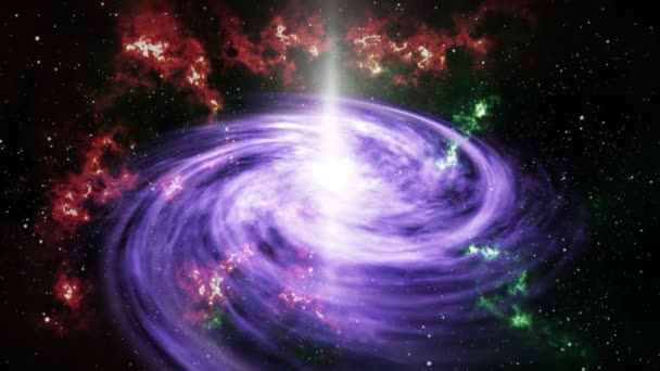 Fialová Spirálová Galaxie Třpytivém Pozadí Pohybu Hvězdných Částic Hvězdicově Červená — Stock video