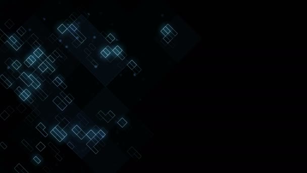 4Kブルーの電気回路と黒いモニター画面の背景で成長している二重露光の矩形グリッド 未来的な情報技術の概念 — ストック動画