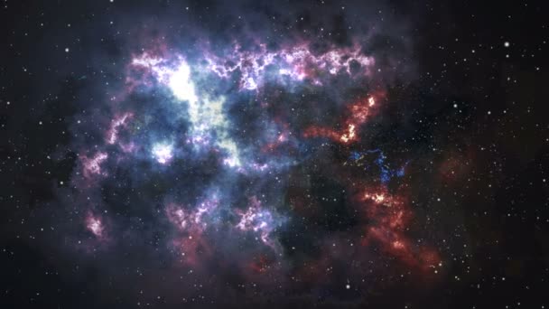 Sparkle Strălucește Mișcarea Particulelor Stele Albastre Fundalul Negru Nebuloasa Violetă — Videoclip de stoc