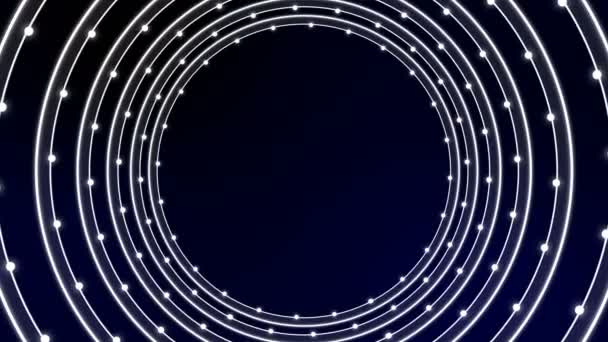 4Kビデオ3Dは 空間黒と青の背景に粒子と光沢のある円運動効果アニメーションを循環させ コンピュータグラフィックスによる概念将来のビジネスロボット技術 ゆっくりと緑の画面に変更します — ストック動画