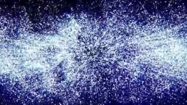 4K Sparkle parlak mavi parçacık hareketi siyah gradyan arkaplan, evrende yıldız ışığı nebulası