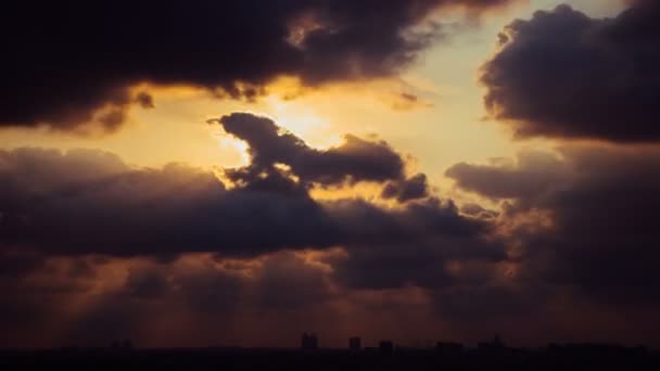 Time Lapse Solnedgång Soluppgång Och Vacker Skymning Fluffig Storm Molnigt — Stockvideo