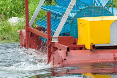 Mini hidroelektrik santrali - Ekolojik temiz yenilenebilir enerji kaynağıdır. Yeşil enerji. Yakın çekim mekanizması