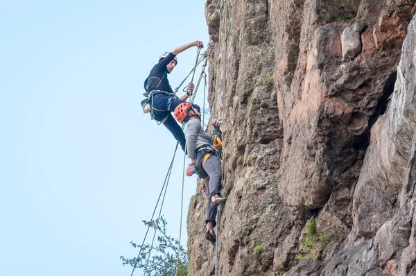 Yuzhnoukrainsk Ukraine June 2018 Rock Climbing Group Young Rock Climbers — Stock Photo, Image