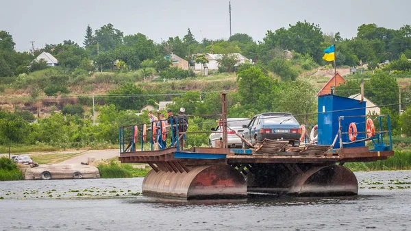 Ukraine Southern Bug River June 2017 Ferry Crossing Ferry Moves — Stock Photo, Image