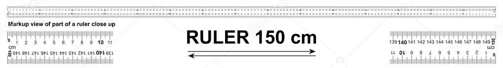 Bidirectional ruler 150 cm or 1500 mm. Used in construction, engineering, clothing manufacturing, carpentry